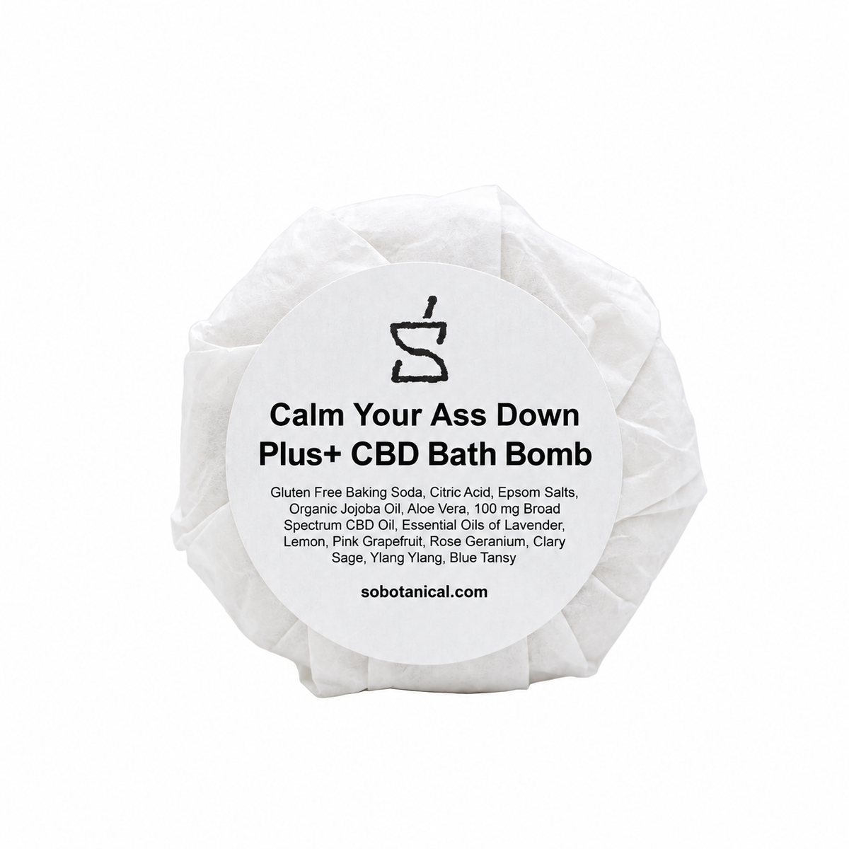SoBotanical Calm Your Ass Down PLUS+ Bath Bomb — front view