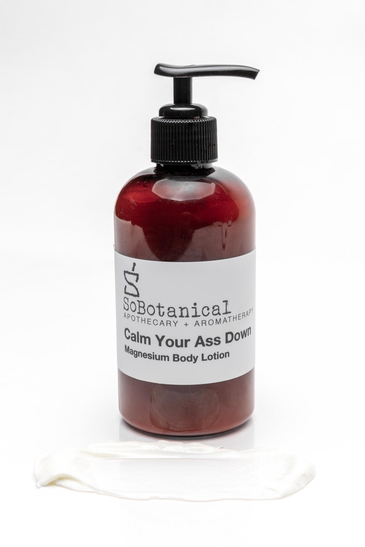 SoBotanical Calm Your Ass Down Magnesium Body Lotion bottle and label