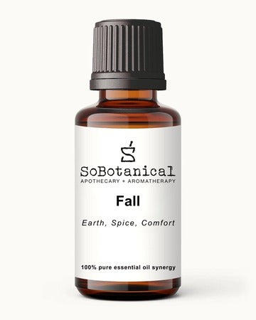 SoBotanical Fall synergy, amber essential oil bottle
