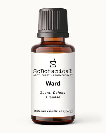 SoBotanical Ward synergy, amber essential oil bottle