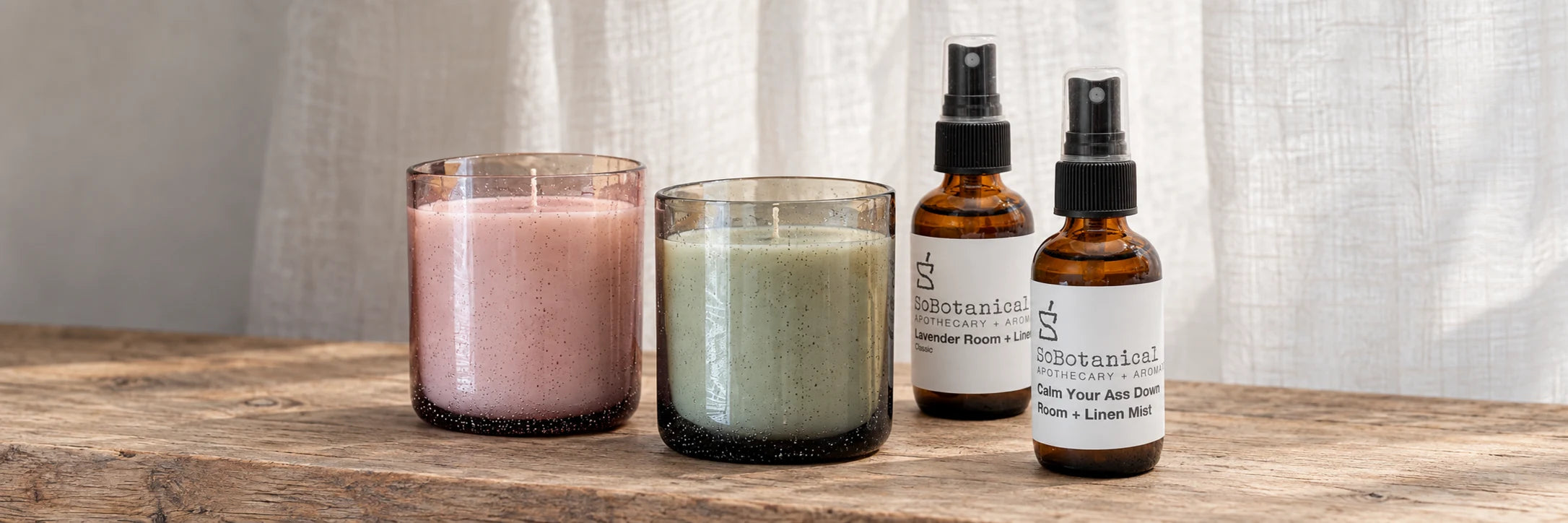 Grace and Haven candles with Lavender Room and Linen spray and Calm Your Ass Down Room and Linen Mist